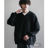 ブラック | ニット Vネック ウール混メランジセーター | Rocky Monroe