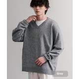 グレー | ニット Vネック ウール混メランジセーター | Rocky Monroe