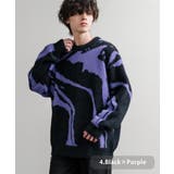 4.ブラック×パープル | ニット セーター 総柄 | Rocky Monroe