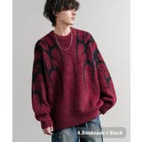 4.ボルドー×ブラック | ニット セーター 総柄 | Rocky Monroe