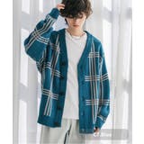 C7.ブルー | ニットカーディガン 総柄 チェック | Rocky Monroe