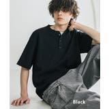 ブラック | Tシャツ 半袖 ヘンリーネック | Rocky Monroe