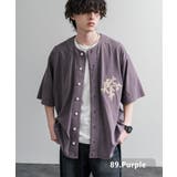 89.パープル | ベースボールシャツ 半袖 ピグメント加工 | Rocky Monroe