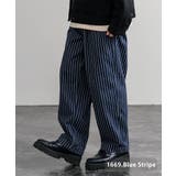 1669.ブルーストライプ | デニムパンツ ワイド ウエスタン調 | Rocky Monroe