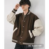 B.ブラウン×オフ | スタジャン ブルゾン 切替 | Rocky Monroe