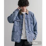 73.L.ブルー | カバーオール ワークジャケット 襟コーデュロイ | Rocky Monroe