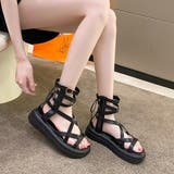 ブラック | 編み上げサンダル レディース 夏服 | Rodic