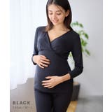 ブラック | 裏起毛マタニティインナー カシュクール授乳インナー 長袖 | マタニティウェア・ランジェリーのRosemadame 