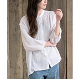 オフホワイト | シアー楊柳バンドカラー７分袖ブラウス | rps