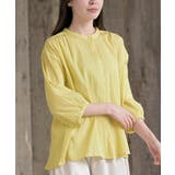 イエロー | シアー楊柳バンドカラー７分袖ブラウス | rps