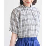 コットンボイルチェックフリル衿ブラウス | rps | 詳細画像1 