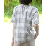 コットンボイルチェックフリル衿ブラウス | rps | 詳細画像16 