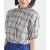 コットンボイルチェックフリル衿ブラウス | rps | 詳細画像6 
