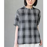 ブラック | コットンボイルチェックフリル衿ブラウス | rps