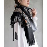 ブラック | カラフル刺繍起毛大判ストール | rps
