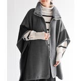 グレー | フェイクファーネック配色ポンチョコート | rps