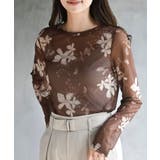 ブラウン | 花柄チュールシアーカットソー | rps