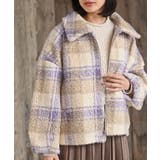 パープル | チェック柄ボアショートジャケット | rps