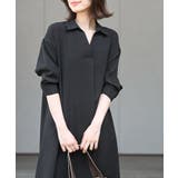 ブラック | ７分袖スキッパーシャツワンピース | rps