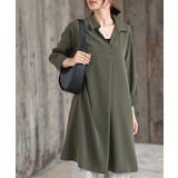 カーキ | ７分袖スキッパーシャツワンピース | rps