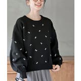 ブラック | リボン刺繍スポンジニットプルオーバー | rps