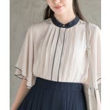 Lベージュ | フロントタックバイカラーフレアー袖ブラウス | rps