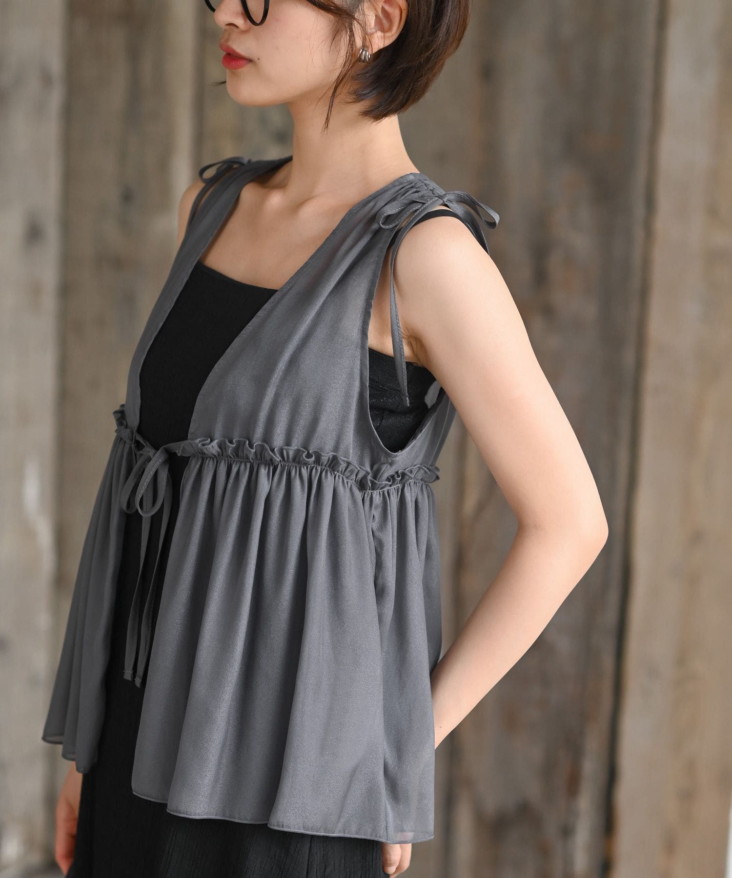 CHACグレー | 光沢シアーリボンベスト | rps