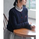 ネイビー | リボン刺繍＆ハートボタンクルーネックカーディガン | rps