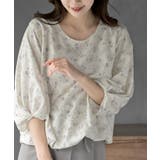 ラベンダー | 花柄７分袖バルーンブラウス | rps