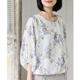 パープル | 花柄７分袖バルーンブラウス | rps