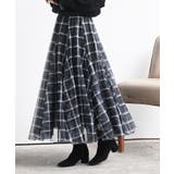ブラック | チェックチュールたっぷりフレアースカート | rps
