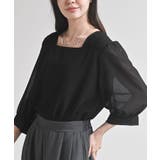 ブラック | スクエアーネックギャザー５分袖ブラウス | rps