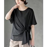 ブラック | 前結びリボンフレアー袖ブラウス | rps