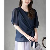 ネイビー | 前結びリボンフレアー袖ブラウス | rps