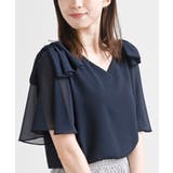 ネイビー | 肩リボンフレアー袖ブラウス | rps