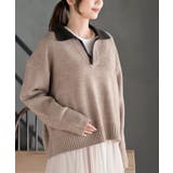 グレージュ | 配色スキッパーニットプルオーバー | rps