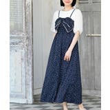 ネイビー | ドットプリントBIGリボンキャミワンピース | rps