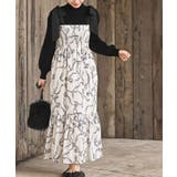 リボン柄プリントシャーリング肩リボンワンピース | rps | 詳細画像1 