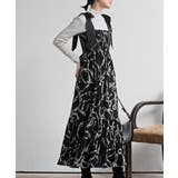 ブラック | リボン柄プリントシャーリング肩リボンワンピース | rps