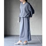 ブルー | 布帛切替裏毛プルオーバー×スカートセットアップ | rps