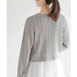 リボン刺繍ケーブル編み長袖クルーネックニットカーディガン | rps | 詳細画像15 