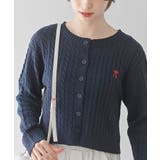 リボン刺繍ケーブル編み長袖クルーネックニットカーディガン | rps | 詳細画像23 