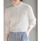 リボン刺繍ケーブル編み長袖クルーネックニットカーディガン | rps | 詳細画像6 