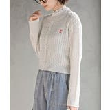 リボン刺繍ケーブル編み長袖クルーネックニットカーディガン | rps | 詳細画像7 