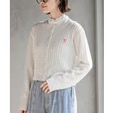 オフホワイト | リボン刺繍ケーブル編み長袖クルーネックニットカーディガン | rps