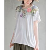 オフホワイト | アンティークフラワープリントタックTシャツ | rps
