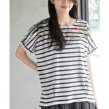 ボーダー | アンティークフラワープリントタックTシャツ | rps