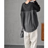 裏毛×ストライプ切替コクーンチュニック | rps | 詳細画像4 