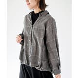 CHACグレー | ＢＡＣＫレースアップ裾タックチェックブラウス | rps