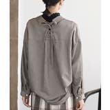 BACKレースアップ細コール裾タック多釦ブラウス | rps | 詳細画像24